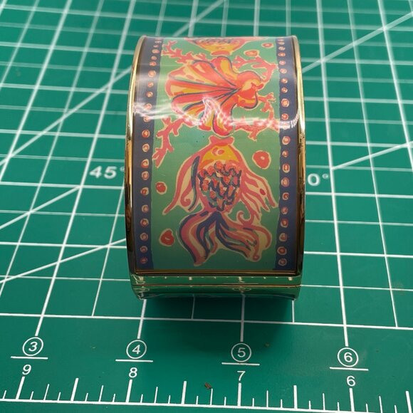 Vintage Lilly Pulitzer Shell and Fish Enamel Cuff Bracelet Signed Designer Clamp - Picture 10 of 10